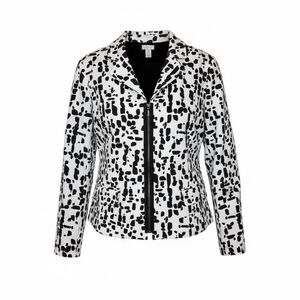 Chico’s Black White Spotted Zippered Jacket Size 3 16 XL